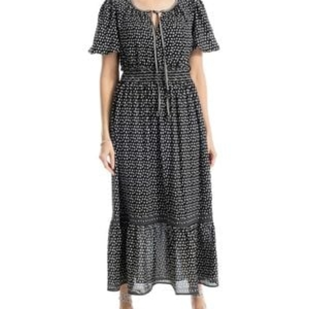 NWT Max Studio Black and White Ruffled Tiered Maxi Dress, Sz S
